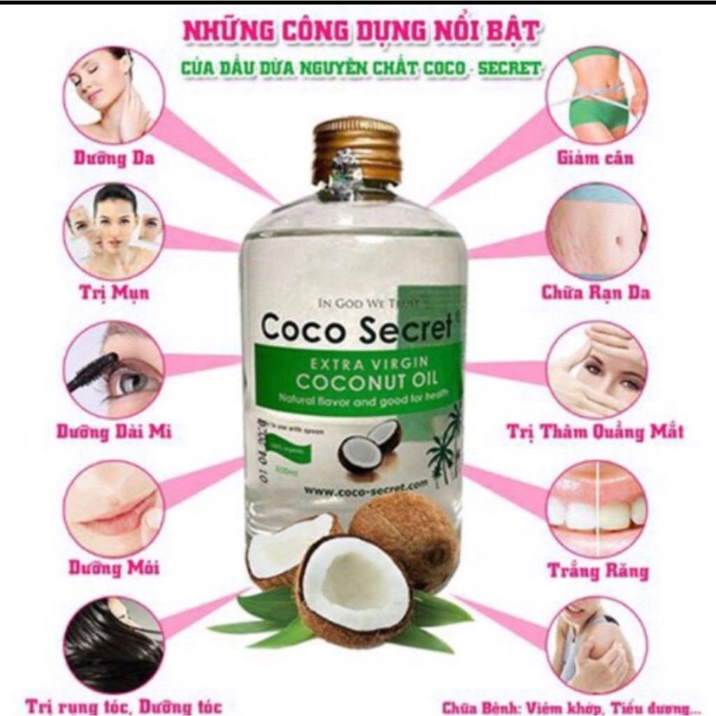 [kèm quà] Dầu dừa ép lạnh nguyên chất Coco Secret 500ml (dầu dừa hữu cơ)