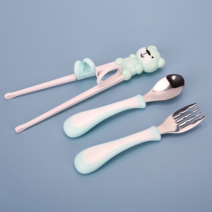 Set Đũa Thìa Dĩa Ăn Dặm Cho Bé Inox Cao Cấp An Toàn Cho Bé Dụng Cụ Cho Bé BabyRice 100