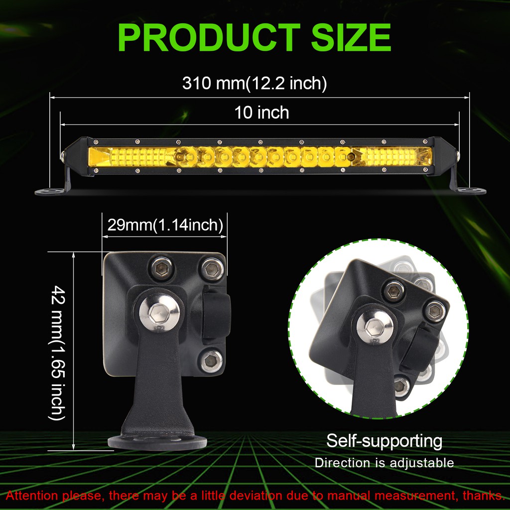 UNI-SHINE Dải đèn LED trợ sáng 10D siêu mỏng màu vàng 7/10/20 inch 4*4 tiện dụng cho xe tải/xe kéo/tàu thuyền 4WD ATV 9610B-Y
