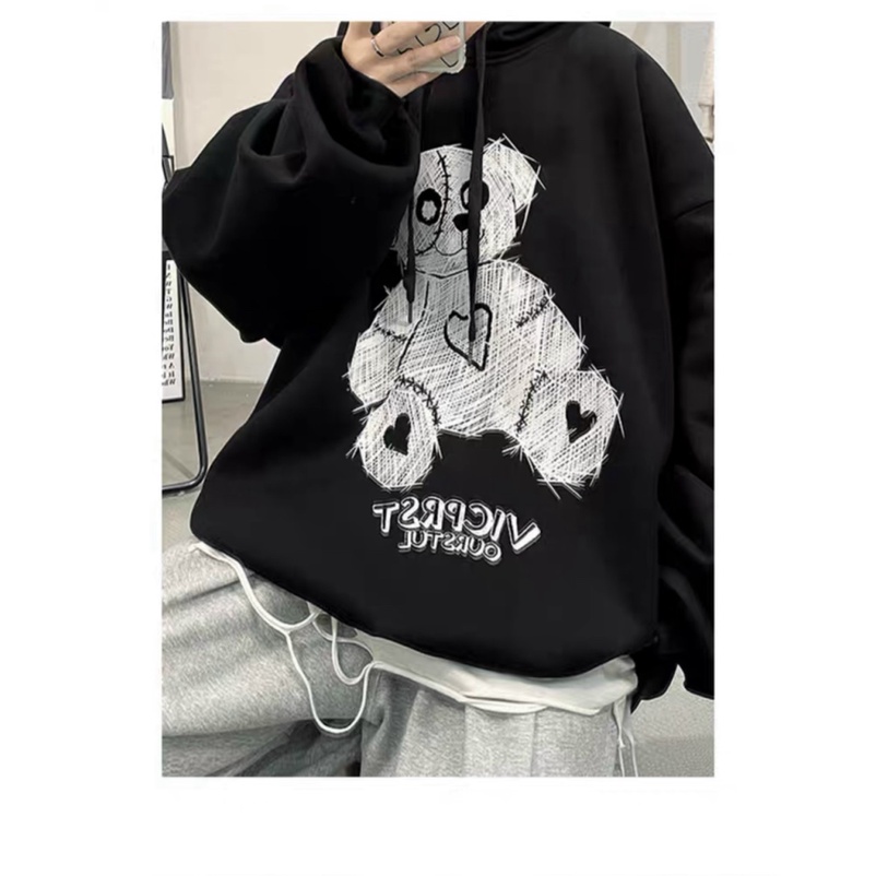 Áo Hoodie Nam Nữ in Hoạt Hình Gấu Đen Form Rộng Nón Lớn Mặc Thoải Mái [New Unisex]