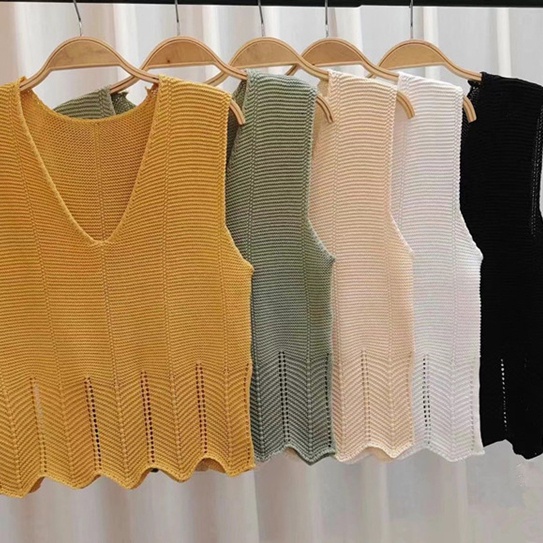 SUXI Áo Dệt Kim Sát Nách Dáng Rộng Cổ Chữ V Màu Sắc Đơn Giản Thời Trang Mùa Hè Cho Nữ