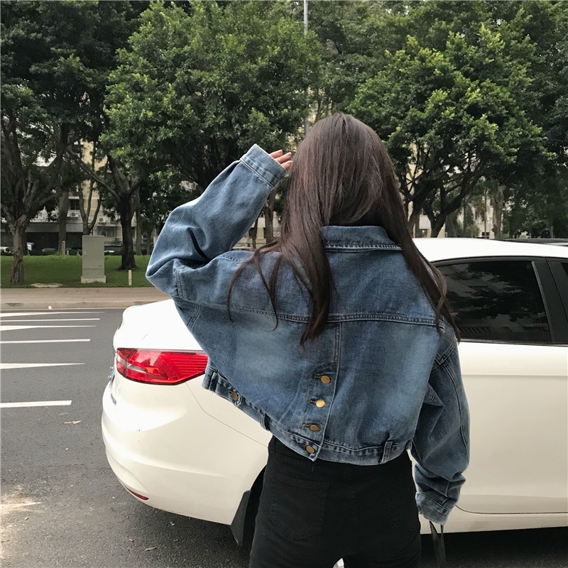 IELGY     Áo Khoác denim Dáng Rộng Thời Trang retro Hàn Quốc Cho Nữ