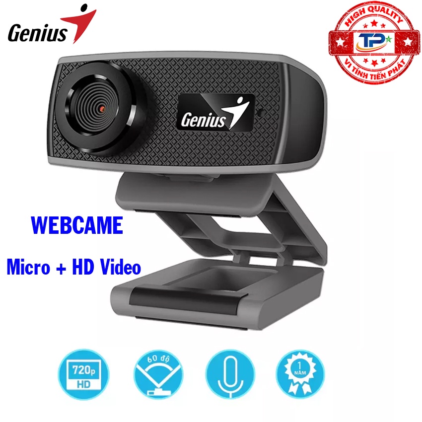 Webcame Genius Facecam 1000X V2 phân giải HD 720P dùng cho học online hội họp trên mạng tích hợp micro kết nối cổng USB