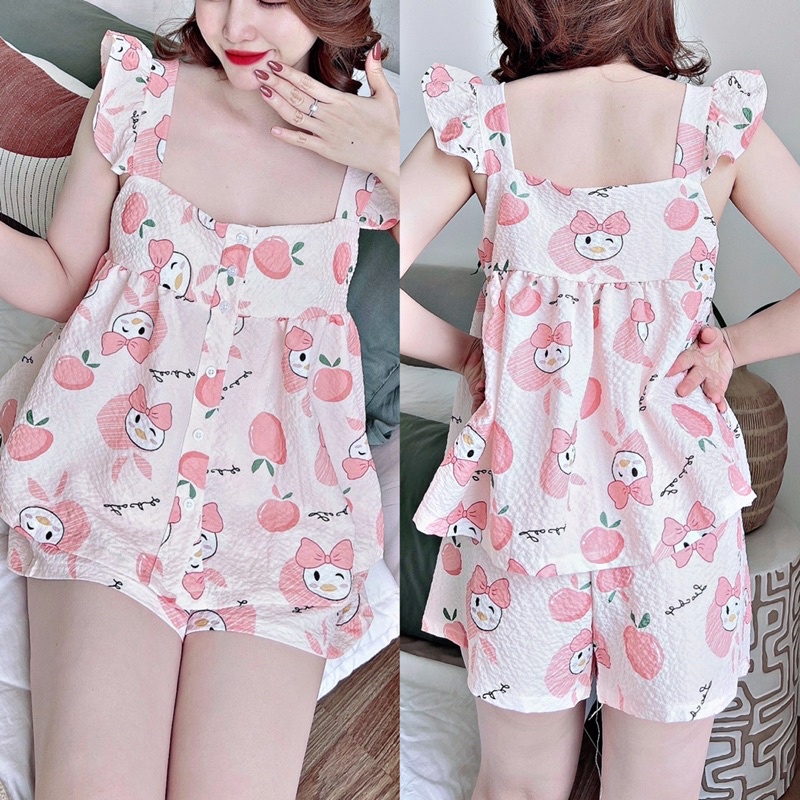 (Bigsize dưới 70kg) Bộ pijama mặc nhà cánh tiên đùi đũi xốp dễ thương cho bạn nữ