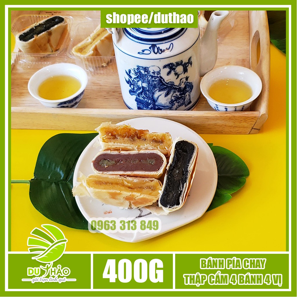 Bánh pía chay thập cẩm 4 bánh 4 vị khác nhau Tân Huê Viên 400g , đậu xanh, đậu đỏ, mè đen, xoài