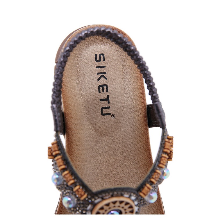 Sandal xỏ ngón Siketu đính hạt sang trọng, đế 3cm