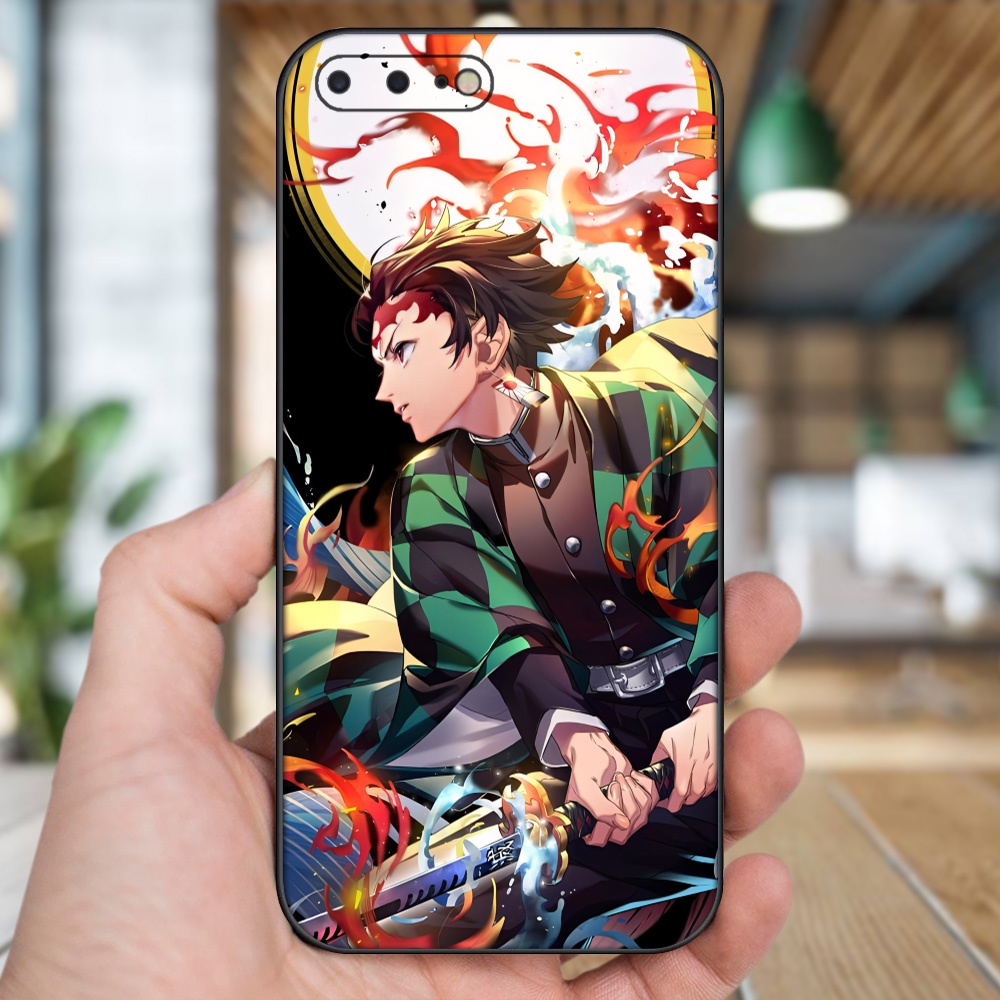 Ốp lưng iPhone 7 Plus, 8 Plus dẻo đen cạnh vuông in hình Tanjiro Kimetsu No Yaiba