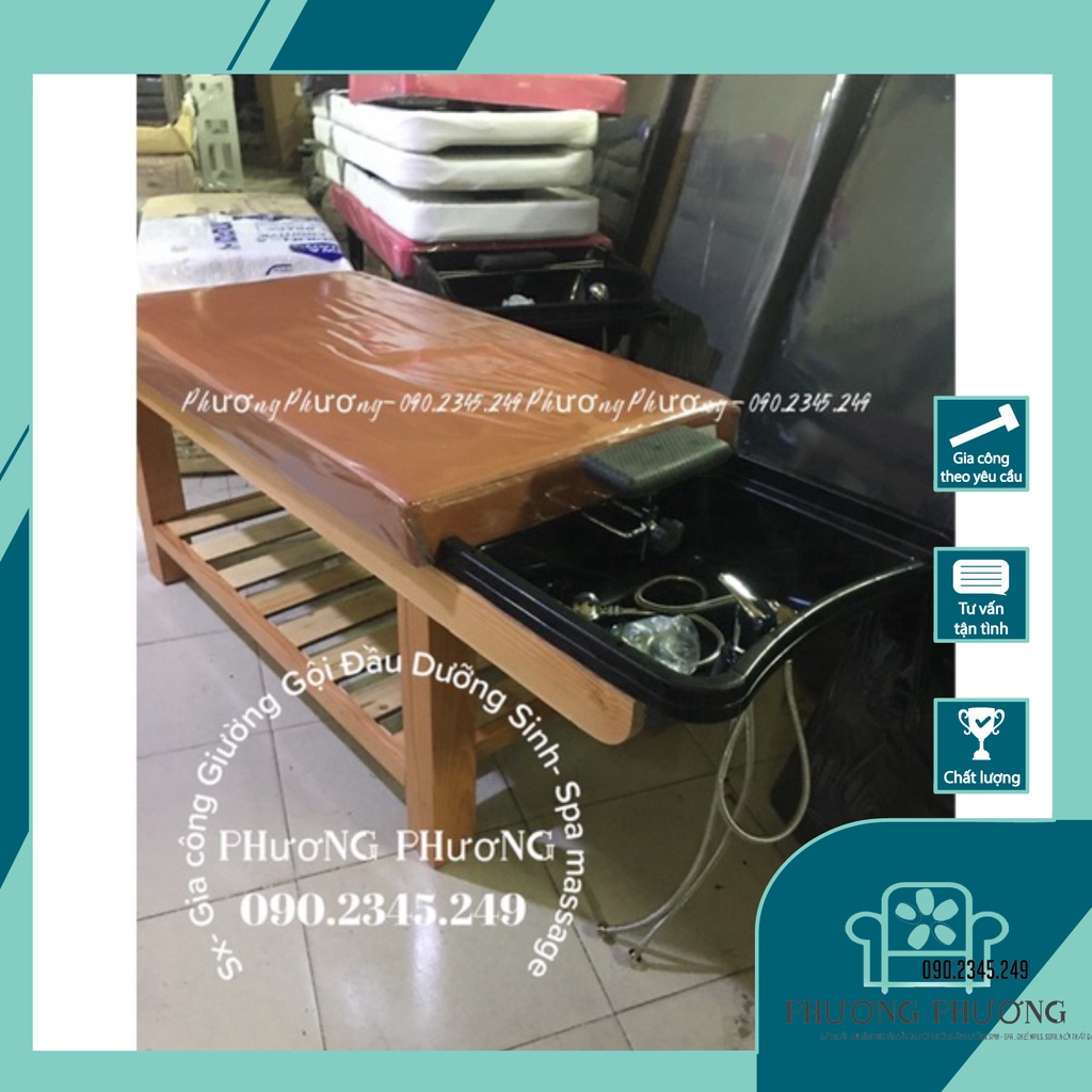 🔥 Giường Gội Đầu 2in1 Cao Cấp, Kích Thước 70x190x70, Chân Gỗ To, Chắc Chắn