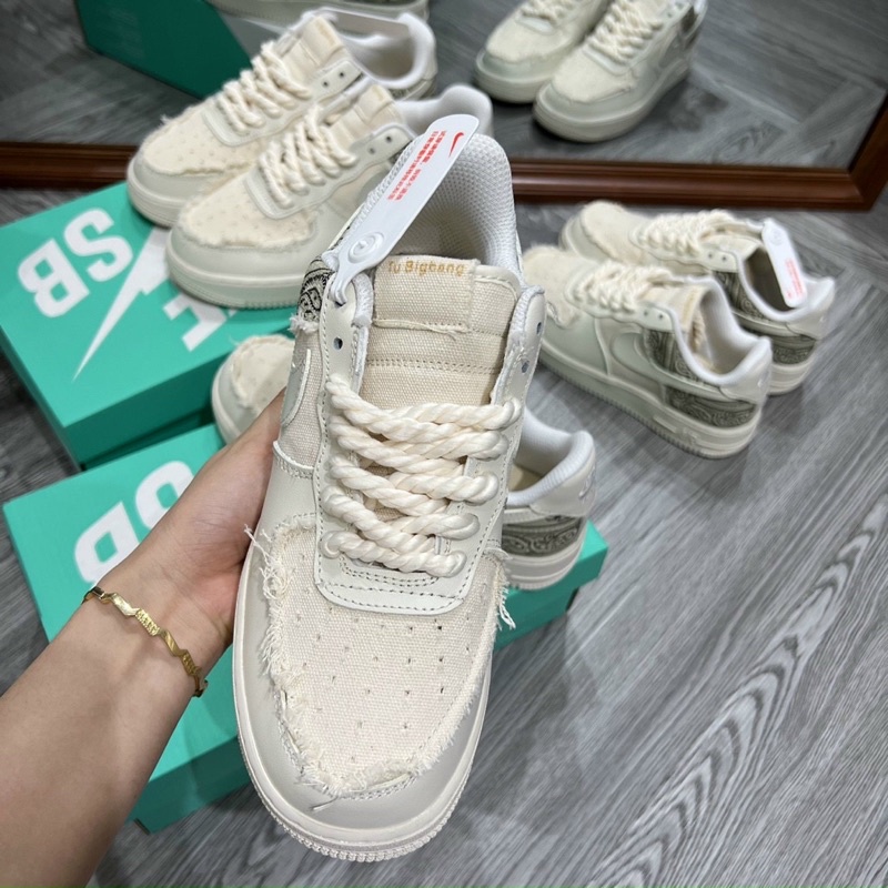 Full box+quà tặng🎁 Giày sneaker _Ni.ke BigBang SC kem hoa văn dây thừng xoắn nam nữ