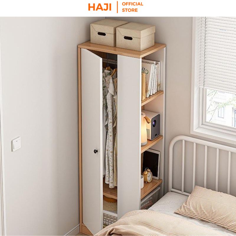 Tủ quần áo thông minh tích hợp kệ sách bên hông nhỏ gọn hiện đại HAJI A222