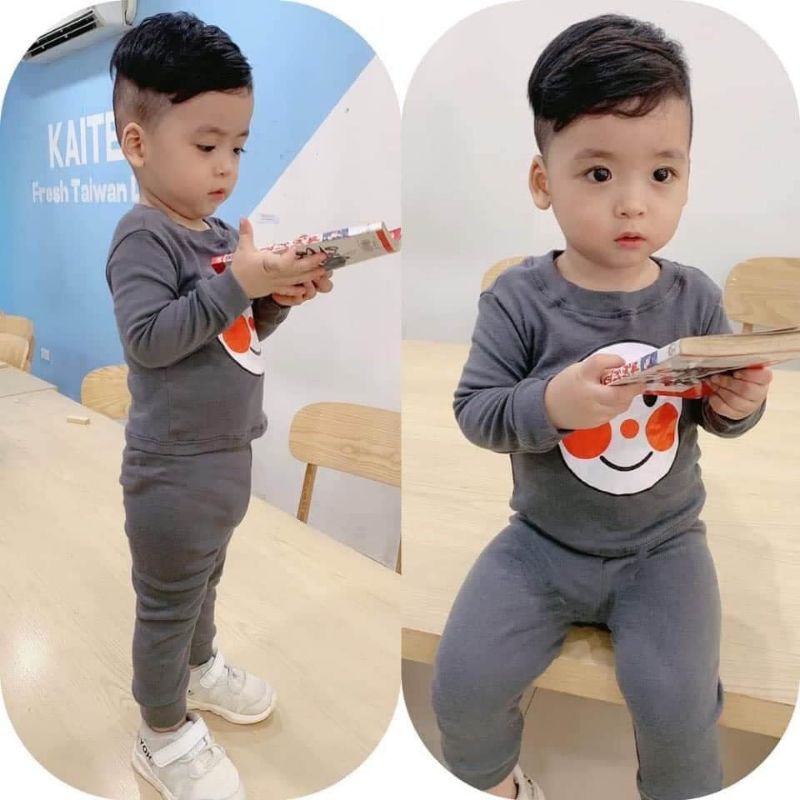 Set bộ dài tay bé trai bé gái 100 %chất cotton họa tiết mặt dễ thương, bộ thu đông cho bé (8-23kg)