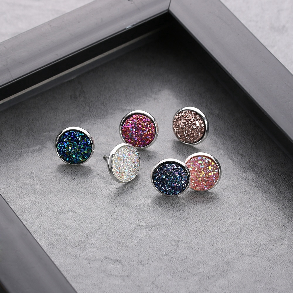 Set 6 đôi khuyên tai hình tròn màu ánh kim làm bằng sắt không gỉ