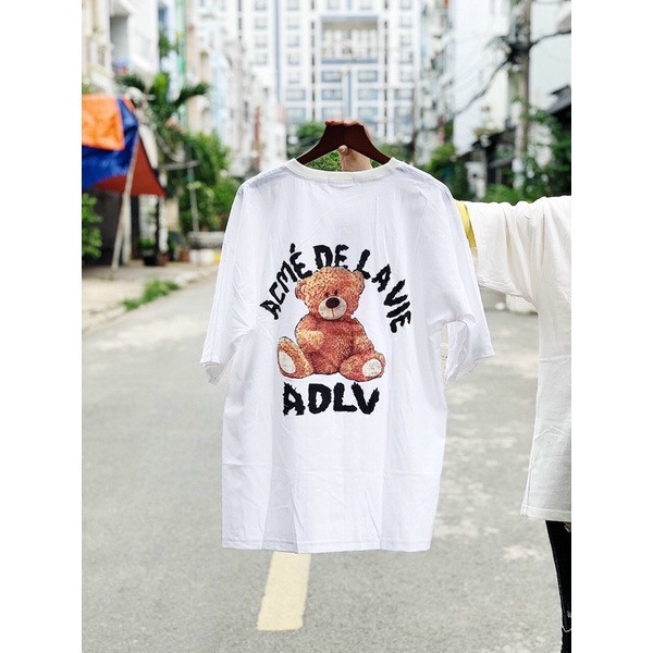 Áo Phông Nam Nữ ADLV Gấu Tay lỡ Áo Thun Nam Nữ ADLV Form Rộng Gấu Teddy