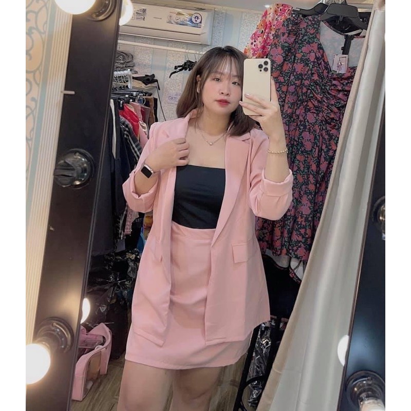 SET VEST BIGSIZE NỮ: áo blazer chân váy A size 60-90kg (có size) -Mặc đi tiệc, công sở