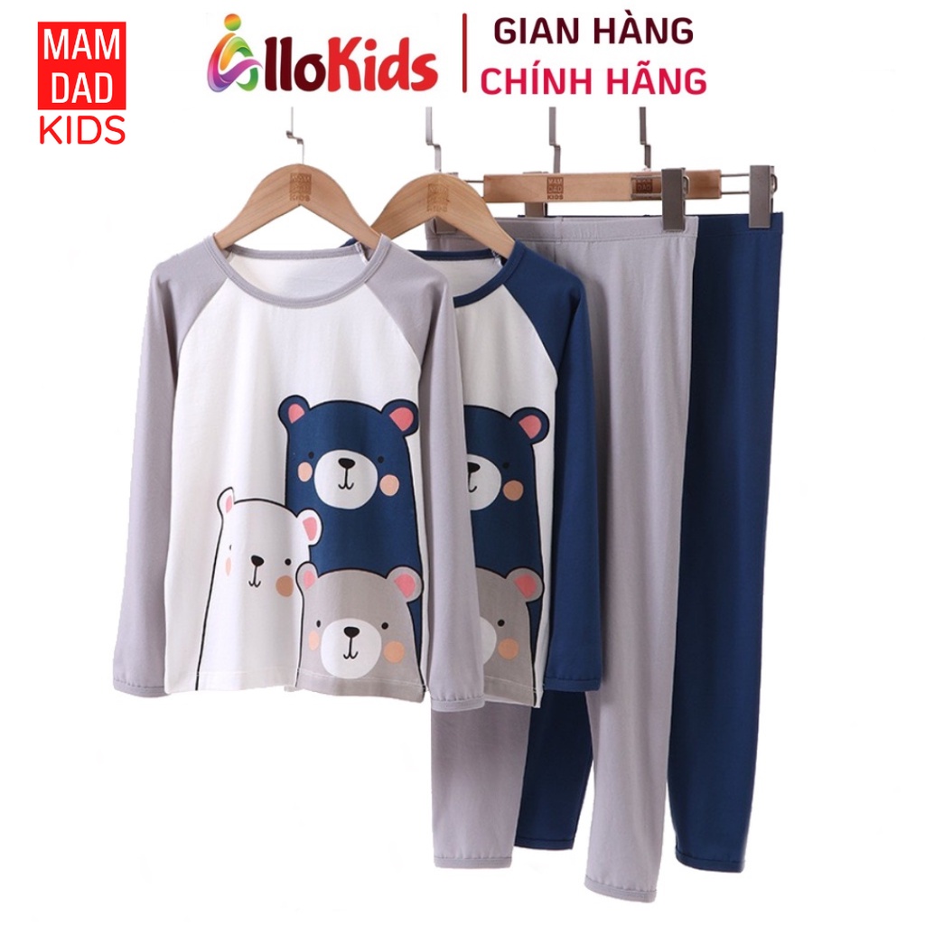 12-40kg Bộ Cotton Dài tay Thu Đông Hãng MamDadKids cho Bé Trai mẫu 3 chú gấu