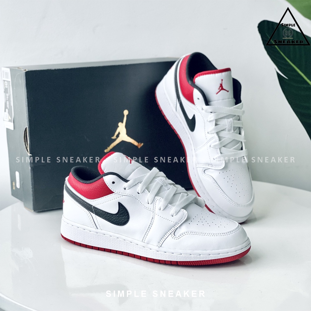 Giày Jordan 1 Chính Hãng FREESHIP Nike Air Jordan 1 Low White University Red- Giày JD1 Cổ Thấp Auth- Simple Sneaker