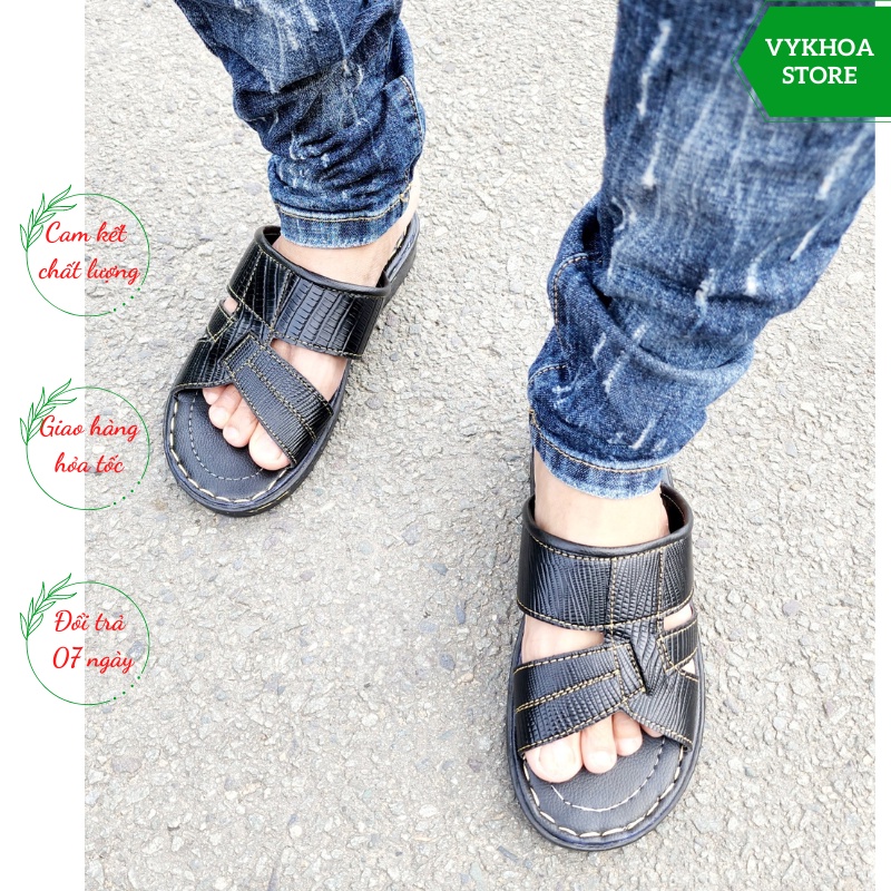 Dép Quai Ngang Nam Da Vykhoastore Cao Cấp May Quai Và Đế Rất Chắc Chắn Bao Đi Mưa D.2QOG