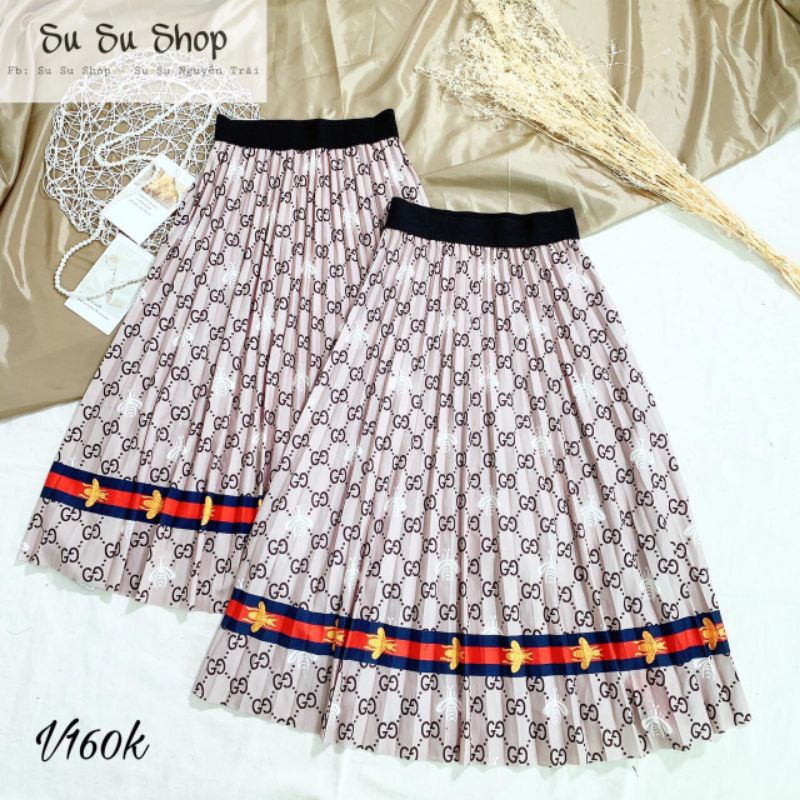 chân váy xếp ly lụa