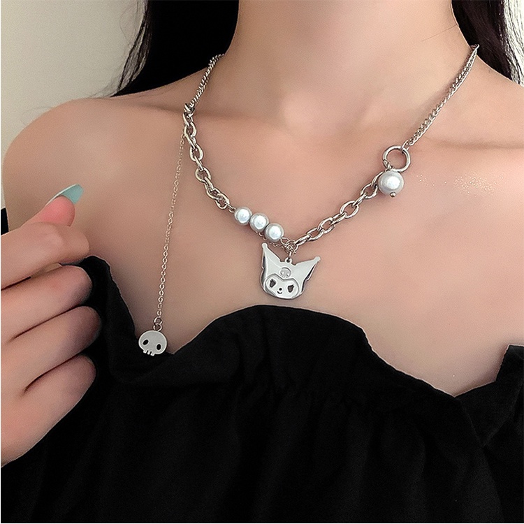 Vòng cổ nhiều lớp bằng thép titan đính ngọc trai giả thời trang cho nữ