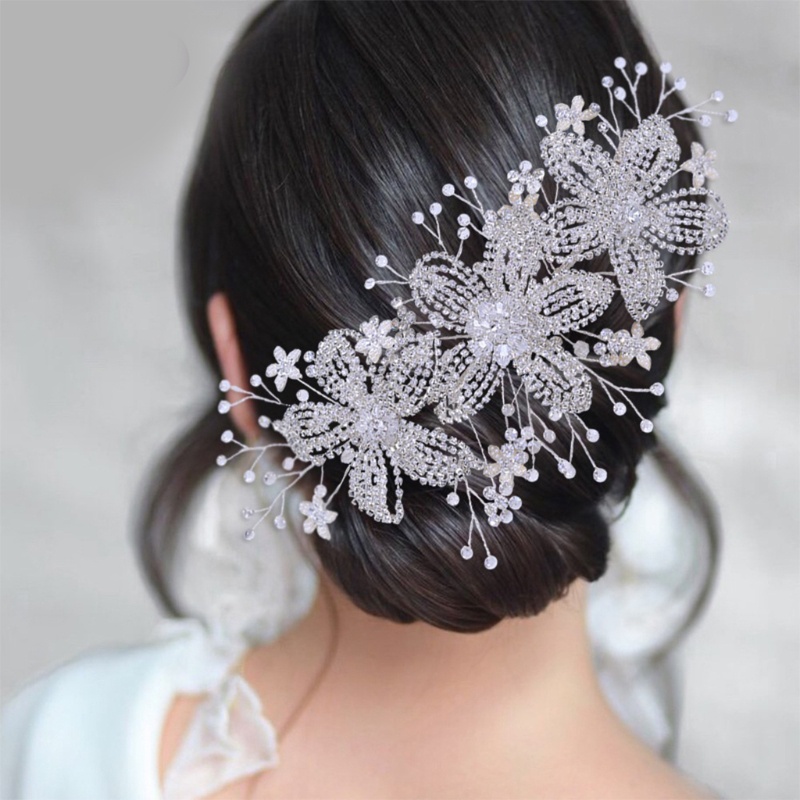 Băng Đô Cài Tóc Đính Pha Lê Hình Hoa Dành Cho Cô Dâu
