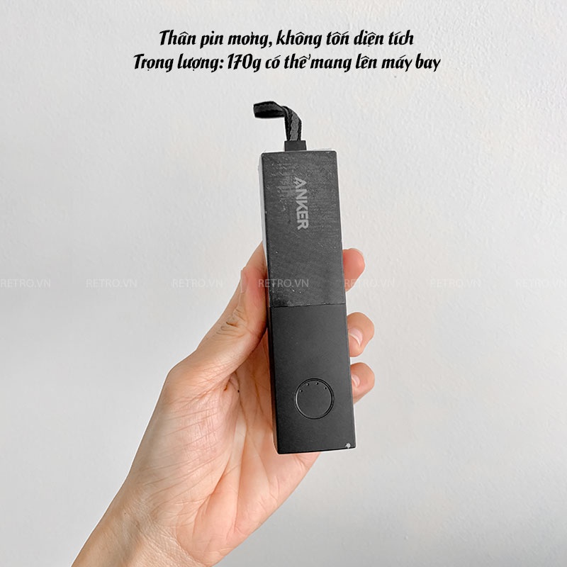 Củ Sạc Kiêm Pin Dự Phòng Thỏi Son Anker A1633 5000mAh, 1 Cổng Type C Sạc Nhanh 20W Cho iPhone 13 Pro Max 12 Pro 11 Xs 8