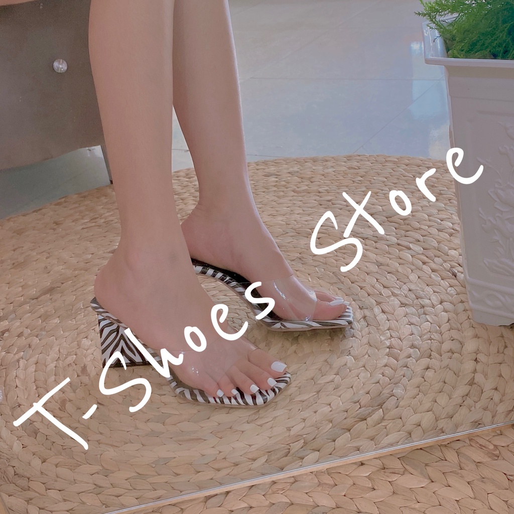 Guốc cao gót tam giác 7 phân da beo. T-Shoes Store Mã GTG000185