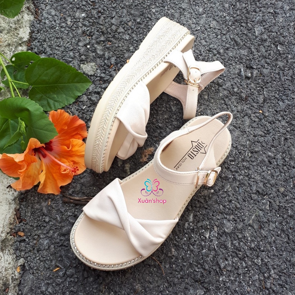 Sandal Dusto quai thắt nơ xinh xắn, đế xuồng cao 5cm (có sẵn)