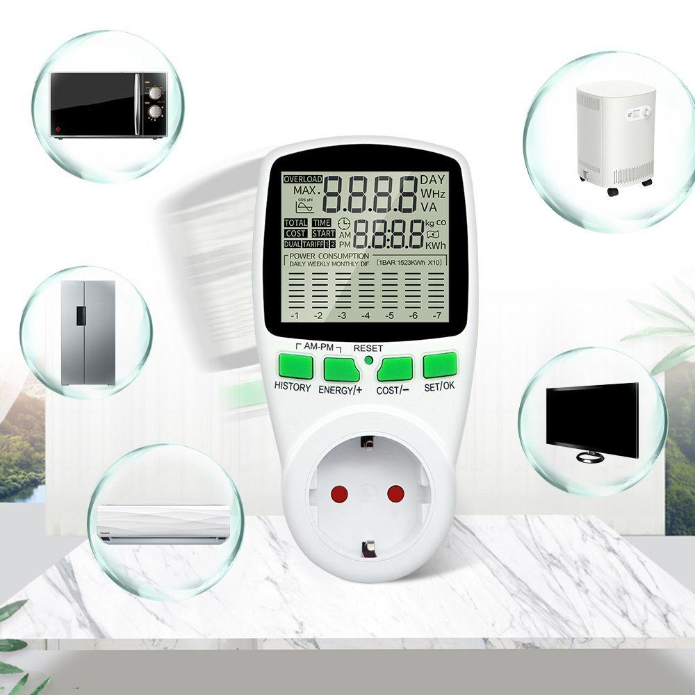 BTLIMER EU Energy Monitor Voltmeter Power Consumption Electricity Meter Socket Plug Watt Monitor Digital Current Meter Measuring Electricity Cost Analyzer Wattmeter Energy Power Meter