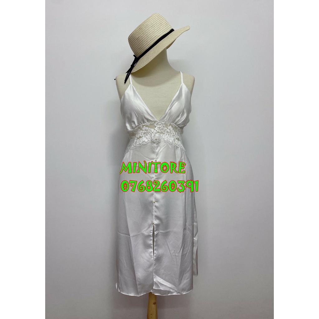 ĐẦM NGỦ SATIN SIÊU SEXY GỢI CẢM, CÓ MÚT VẢI MỀM MỊN MÁT MẶC NGỦ BAO ĐẸP - Bộ Satin 2 dây ren