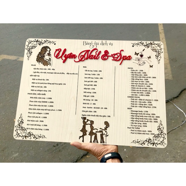 Bảng gỗ  bảng giá spa