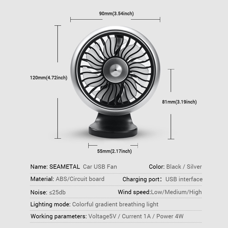 Quạt USB mini Có Đèn Nhiều Màu Thông Dụng Cho Xe Hơi