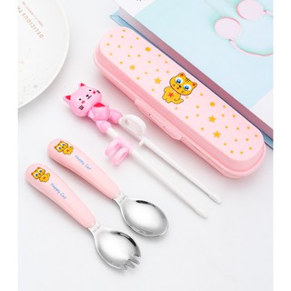 Đũa tập ăn cho bé - bộ đũa, thìa, dĩa ăn dặm inox cao cấp happycat hàn quốc, yenh1991