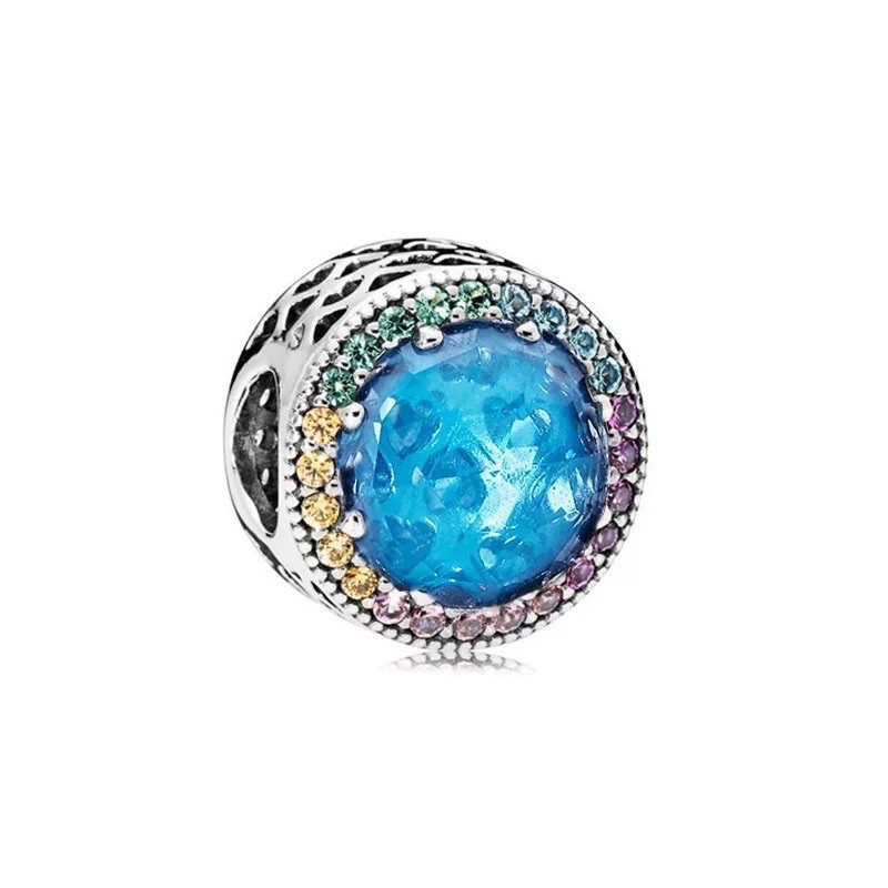 charm pan đá xanh biển viền đá nhỏ 7 màu bạc s925