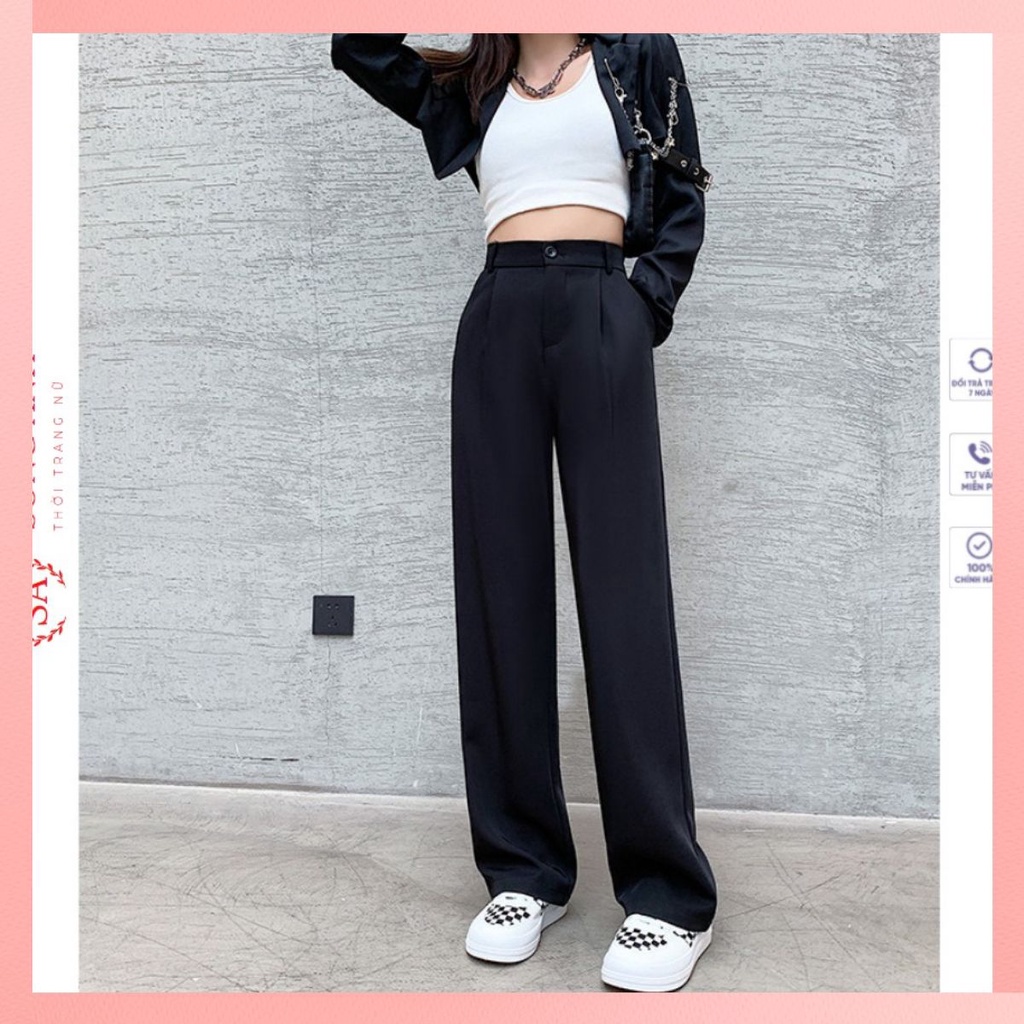 Quần Ống Rộng Suông Nữ Lưng Cao