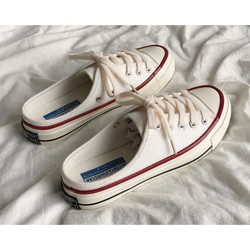 Giày sneaker đạp gót Hollibana Couple Canvas Mule order chính hãng Hàn Quốc