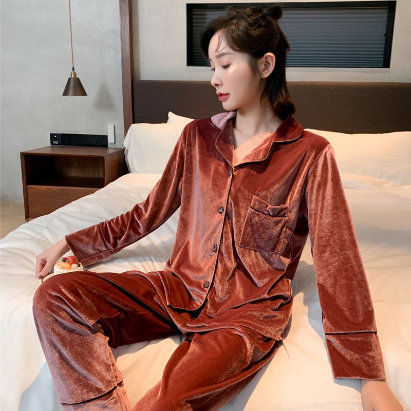Bộ Đồ Ngủ Chất Nhung Phong Cách Hàn Quốc Dễ Thương Thời Trang Thu Đông Cho Nữ