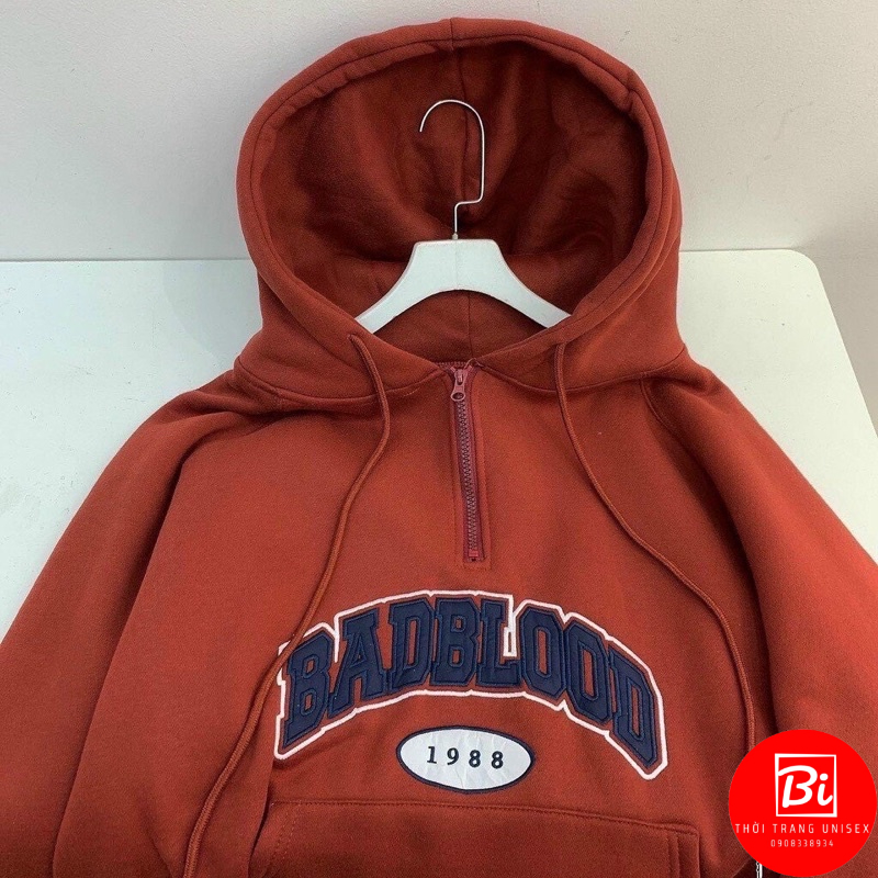Áo Khoác Hoodie Khoá Zip Thêu BADBLOOD 1988_Chất Nỉ Ngoại Bông Loại 1 Dày Dặn Không Xù Lông Nón May 2 Lớp Rộng Trùm Đầu