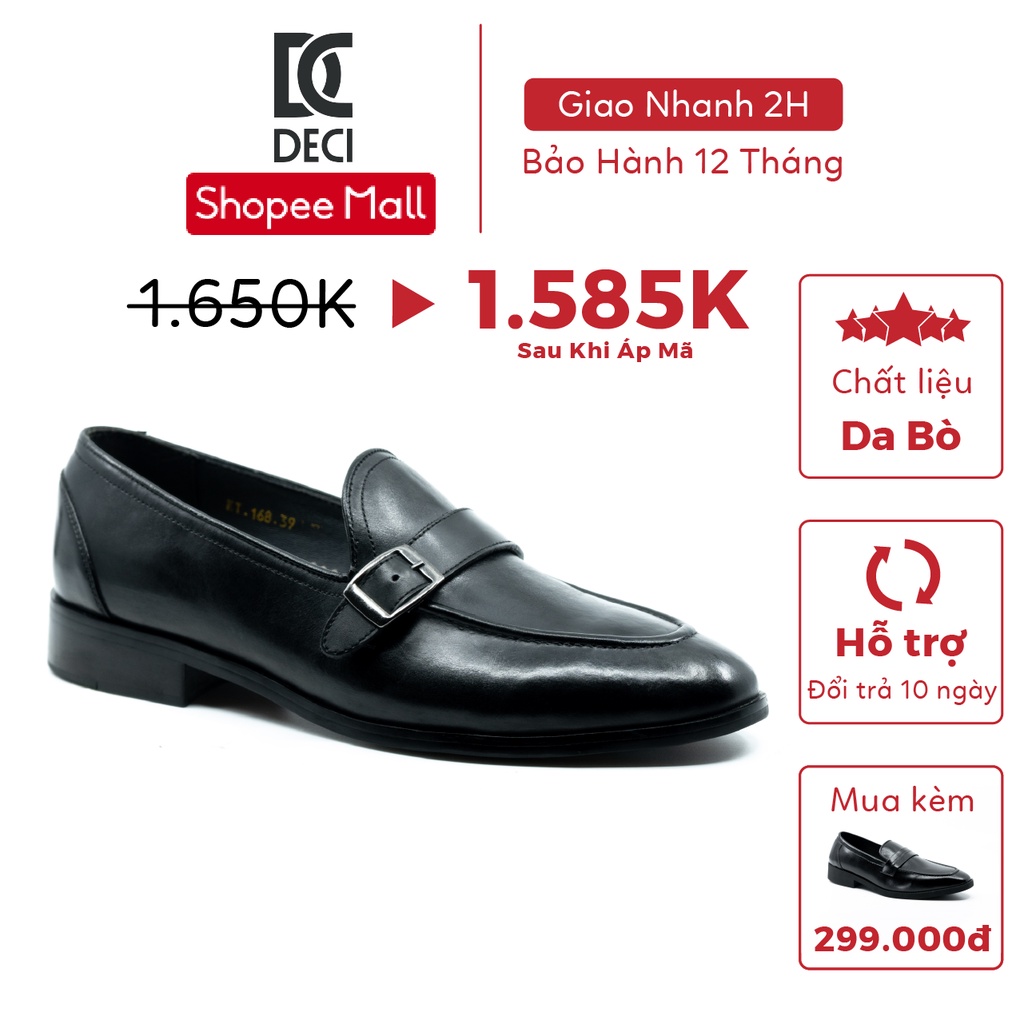 [Mã LT200 giảm 200K đơn 699K] Giày tây công sở DECI màu đen dòng giày Loafer giày lười BROGUE 17