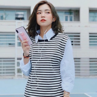 Set áo gile kẻ + áo smi (ảnh thật)