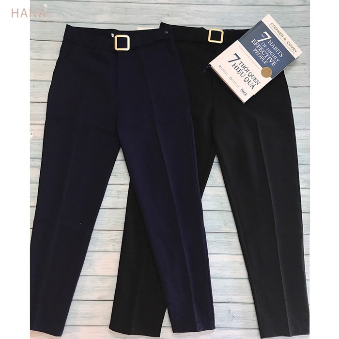 Quần Baggy nữ đai vuông cúc bấm kiểu mới - Màu Đen Xanh Thanh - Chất vải Vitex cao cấp - Mặc đi làm công sở -Đi học xinh