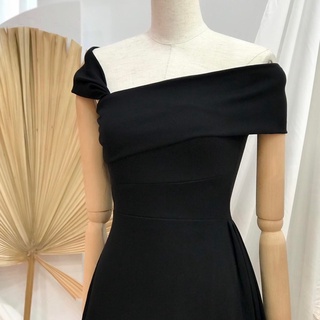 [Ảnh thật] Đầm thun midi lệch vai