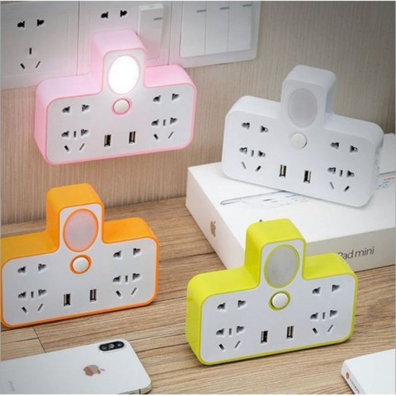 Ổ Cắm Điện Đa Năng Kèm Đèn Ngủ Và 2 Cổng Cắm Usb