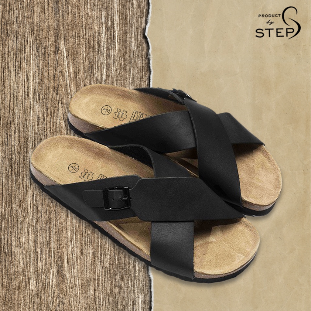 Dép đế trấu Unisex Da Quai chéo khóa