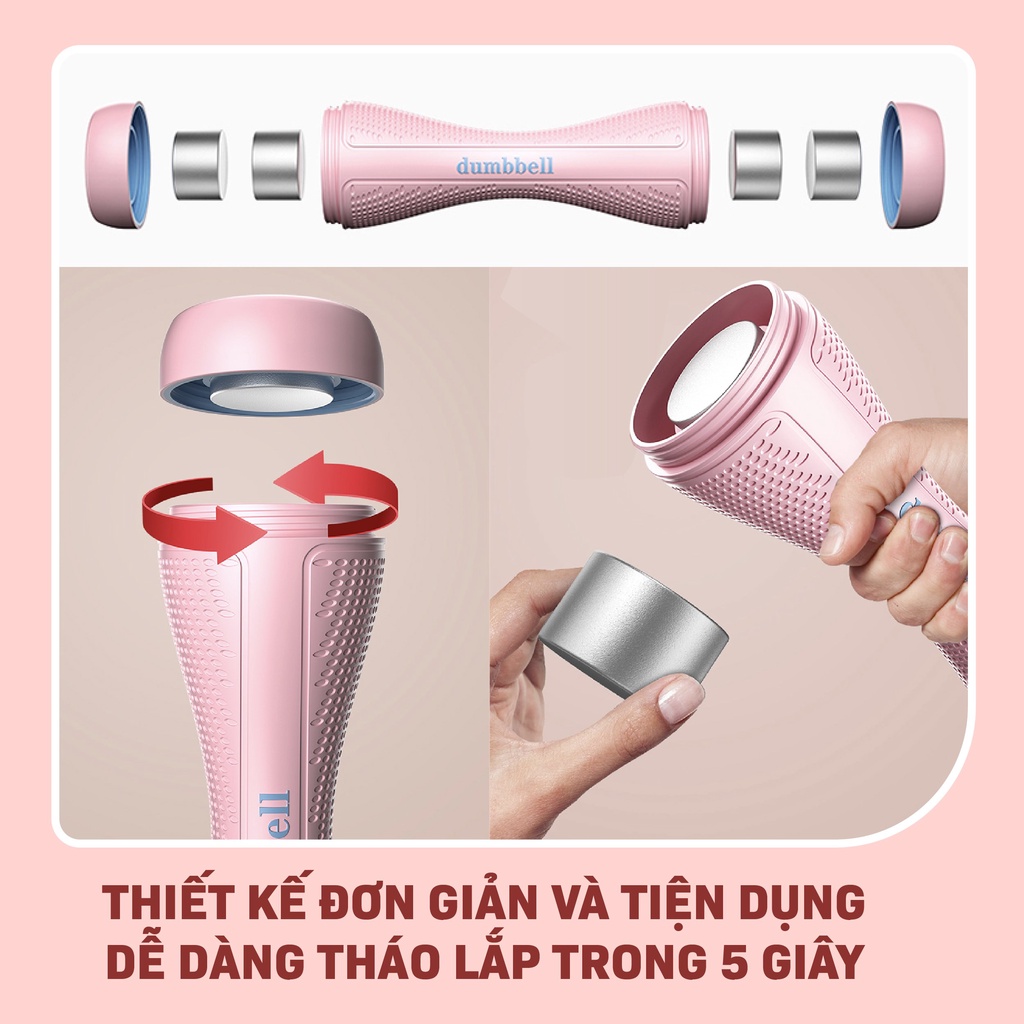 Tạ Cầm Tay Nữ Điều Chỉnh Trọng Lượng Dumbells - 1 bộ 2 cái - Tặng 1 dây nhảy đàn hồi - Khỏe đẹp tại nà