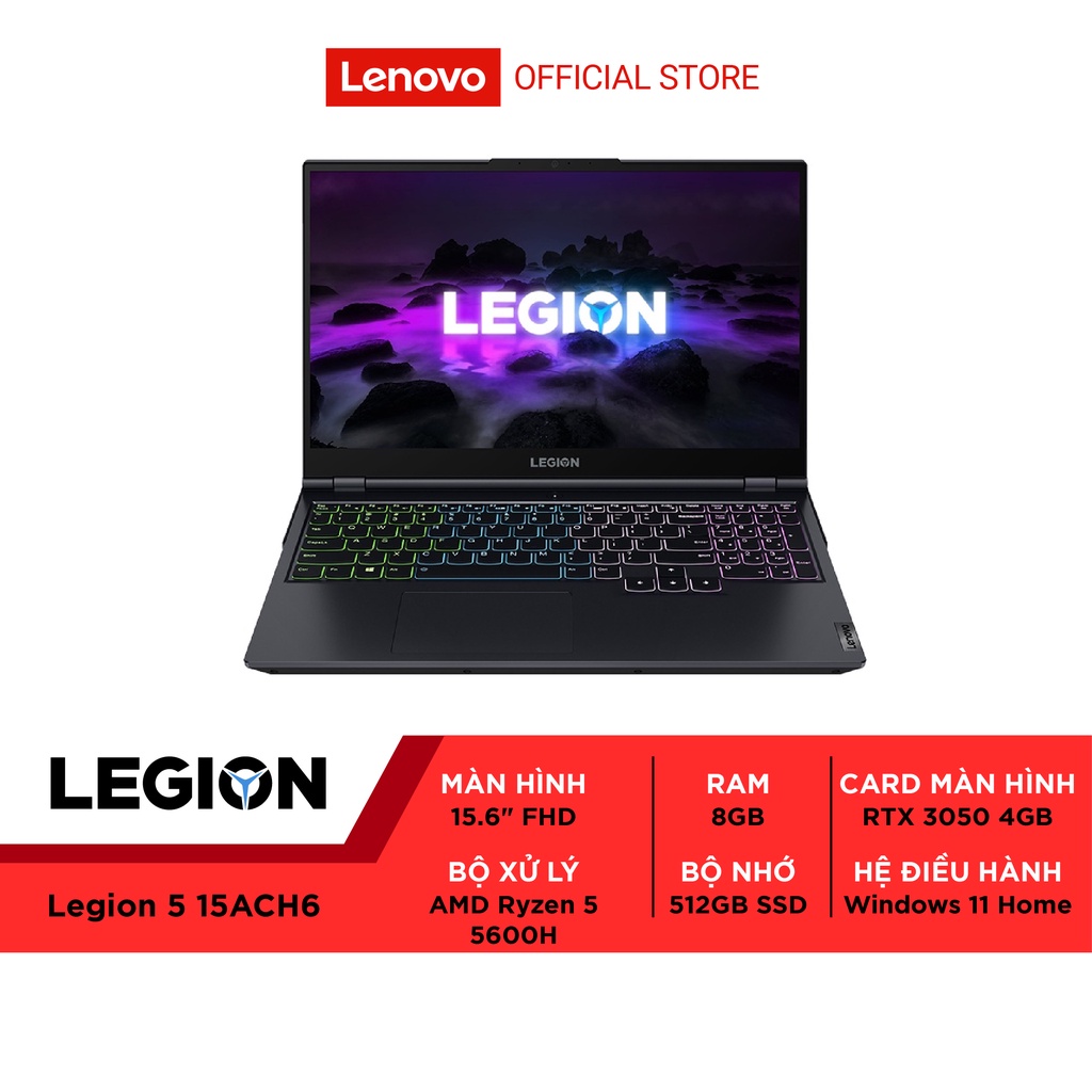 [Mã ELGAME23 giảm 10% tối đa 2TR3] Laptop Lenovo Legion 5 15ACH6 (R5 5600H GB/512GB SSD/RTX3050Ti 4GB/15.6&quot;