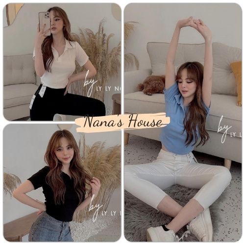 Áo Thun Polo Nữ Cổ V  Nana's House - FREESHIP  Áo phông nữ 3 màu trơn Basic: XANH | ĐEN | TRẮNG
