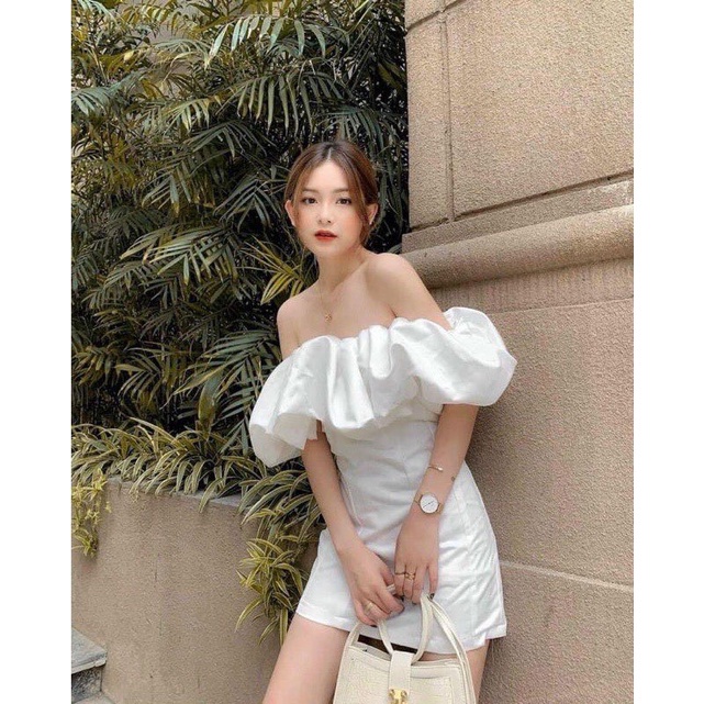 Váy Trễ Vai Nữ Ôm Body - Đầm Voan Công Chúa Đẹp Voan 2 Màu Đen Trắng Freesize