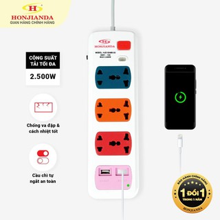 Ổ cắm điện đa năng Có USB Honjianda Mã 02 Dây 3m - an toàn chống quá tải