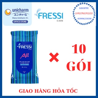 Khăn giấy ướt Fressi Care gói 10 miếng, combo 10 gói