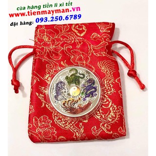 Đồng Xu Tứ Linh ý nghĩa phong thủy - tặng kèm túi gấm rồng phụng